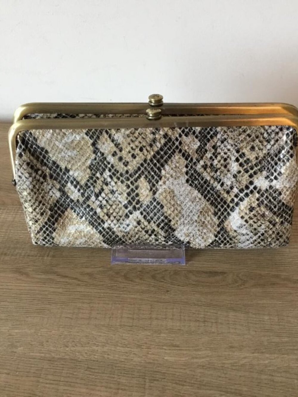 Hobo Clutch Wallet in "Glam Snake" Embossed Leather Finish, Kisslock Closure